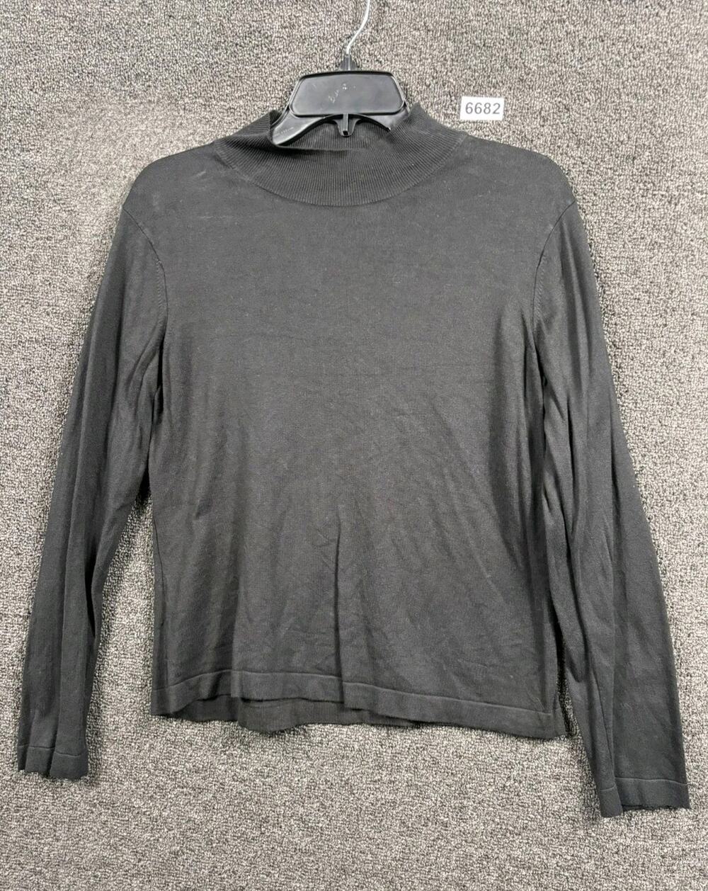 Talbots Petite Knit Sweater Womens Size MP Black Mock Neck Long Sleeve